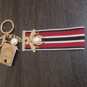 Wildflowers Gold Bee Keychain with Red and Black Stripes